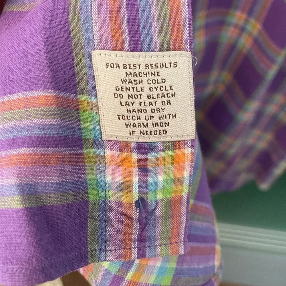 Peter Millar Men’s XL Purple, Yellow, Orange & Blue Plaid Shirt 100% Cotton